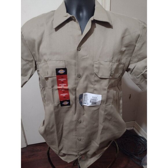 New NWT Men's Dickies Short Sleeve Work Button Shirt Small S Brown Khaki - Picture 1 of 10